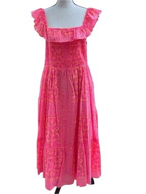 100% Cotton Vineyard Vines Pink and Orange Ruffle Sundress